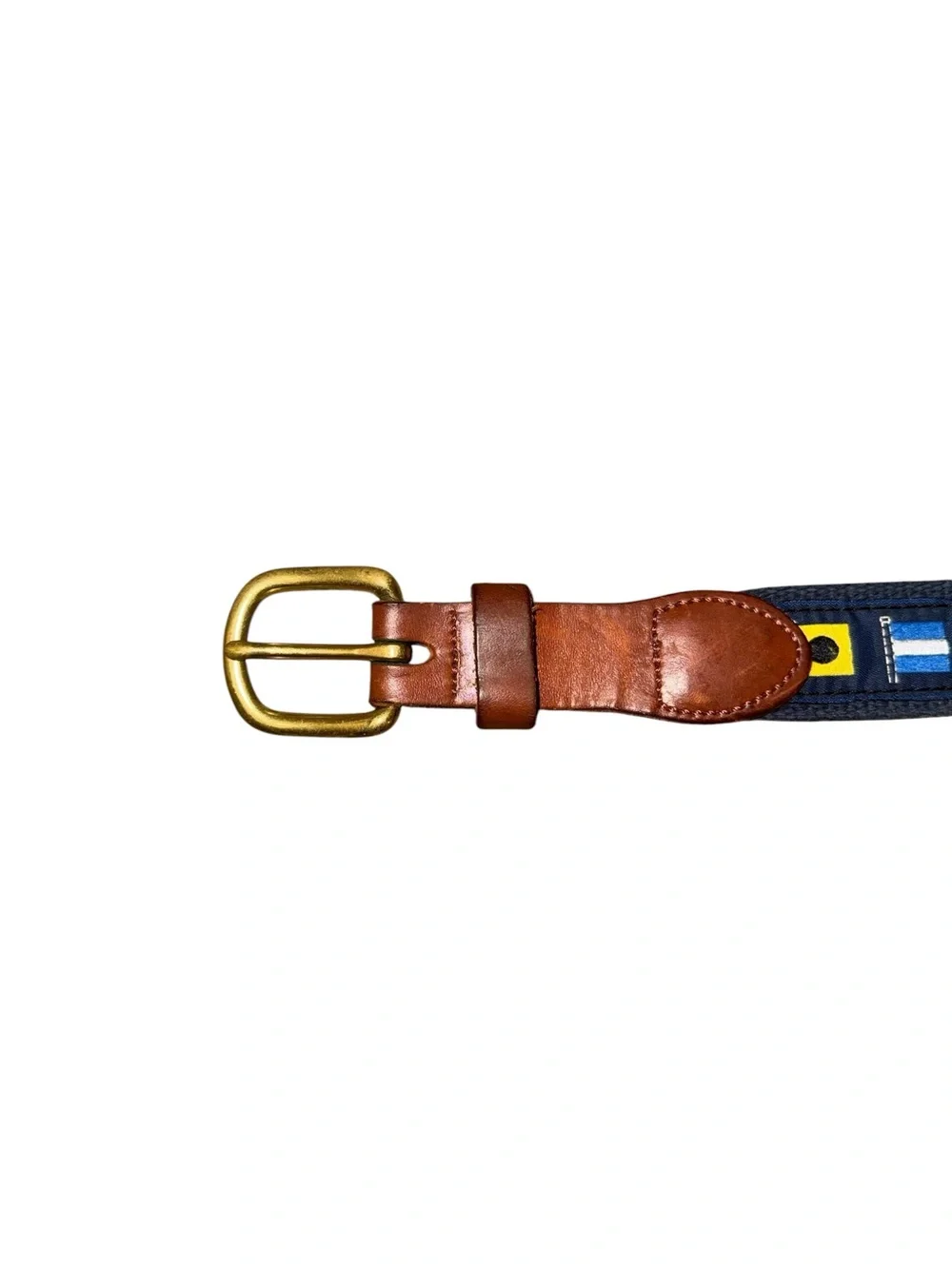 Vintage J Press Men's Navy Flag Leather Woven Belt with Brown Leather Accents 38